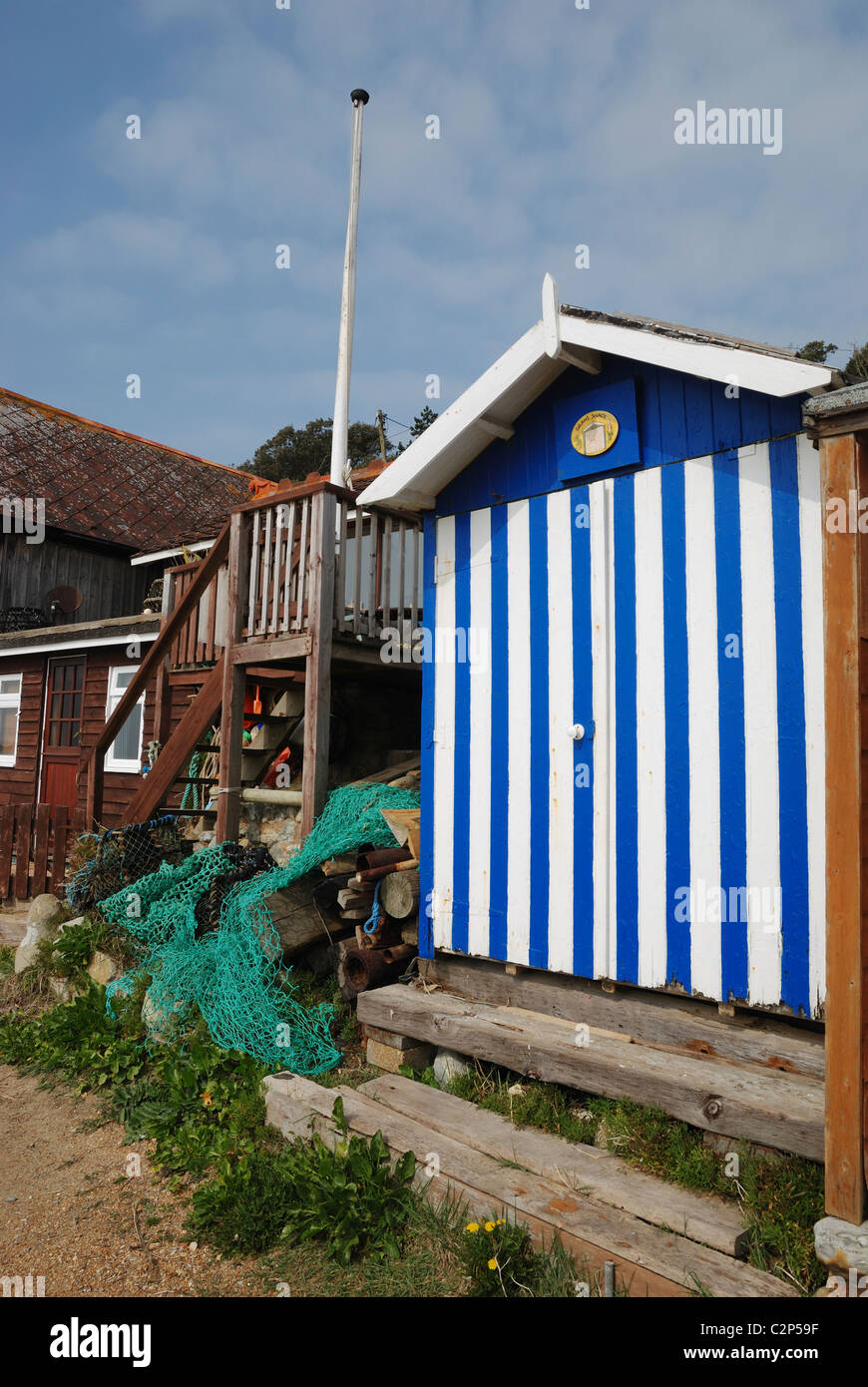 A beach hut at Steephill Cove, Ventnor, Isle of Wight, Hampshire, England. Stock Photo