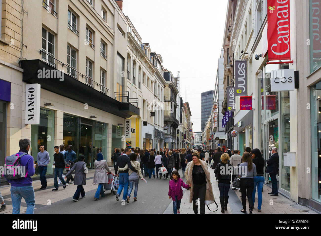 Shops on Rue Neuve (the main shopping street) in the centre of the city,  Brussels, Belgium Stock Photo - Alamy