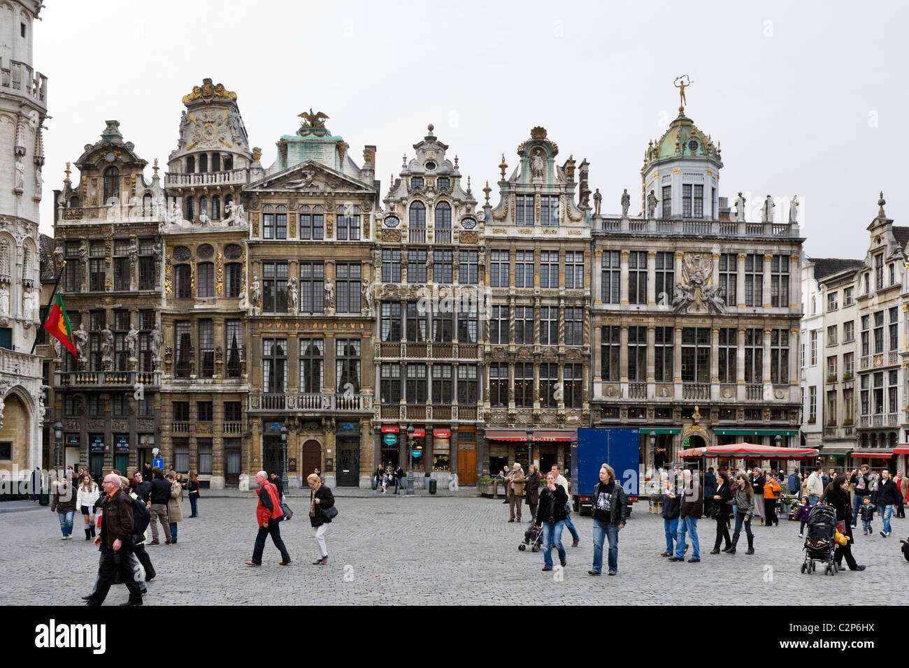 Guildhouses on the west side of the square, Grand Place (Main Square), Brussels, Belgium Stock Photo