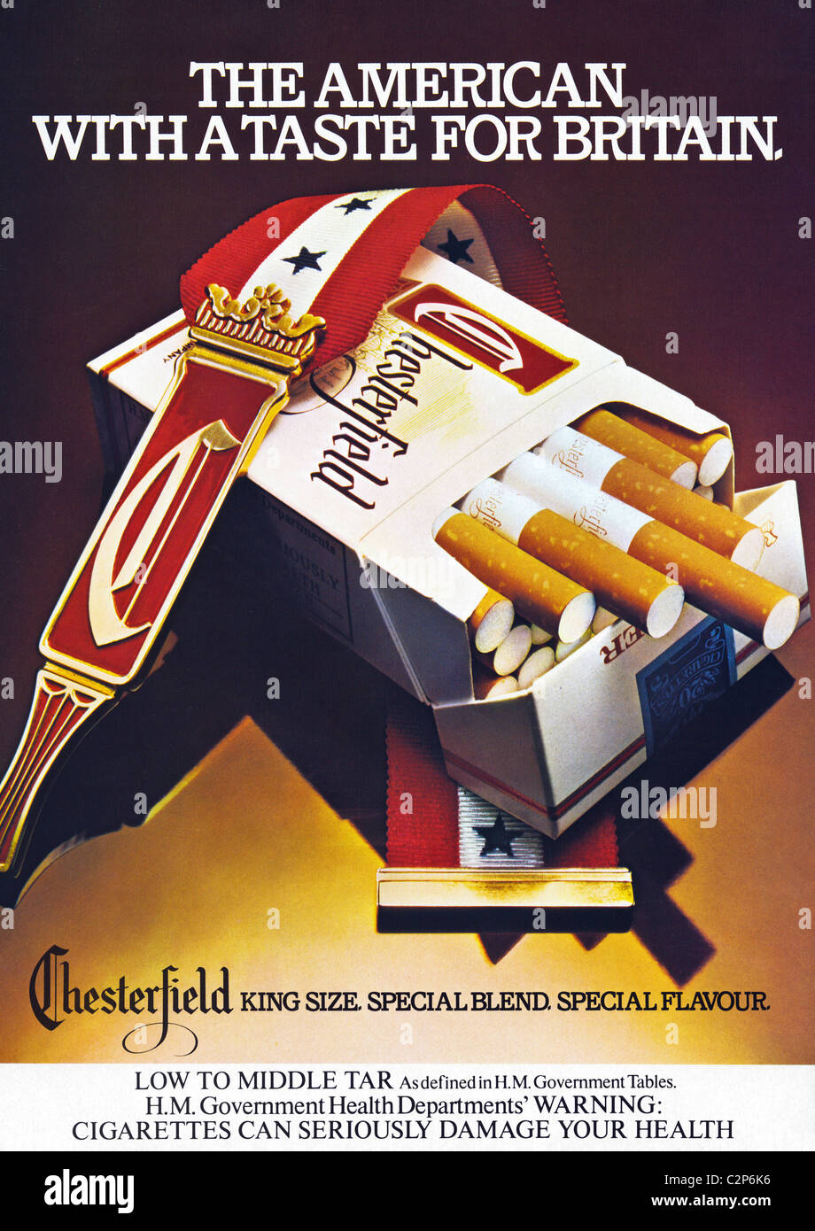 Advertisement for CHESTERFIELD cigarettes in men's magazine circa 1978 Stock Photo