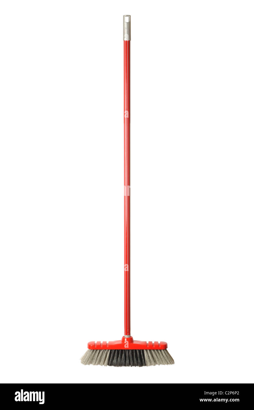 Red broom isolated on white background Stock Photo