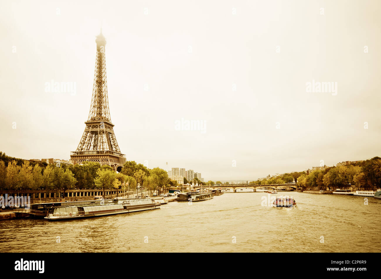 View of the Eiffel Tower and bridge “Pont d’léna” from the Passerelle