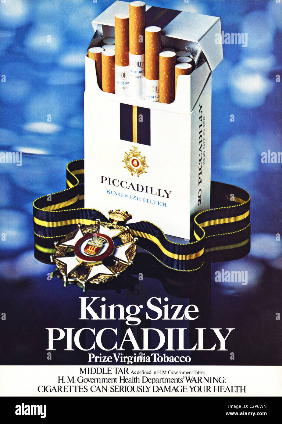 Advertisement for PICCADILLY KING SIZE filter tip cigarettes in men's magazine circa 1978 Stock Photo