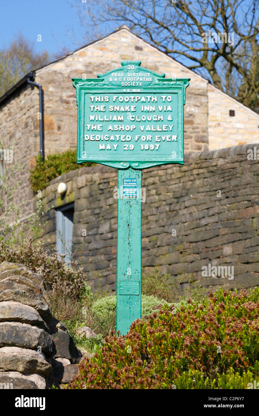 Plaque at the start of the Snake Path footpath, Hayfield, Derbyshire, Peak District National Park, England, UK. Stock Photo