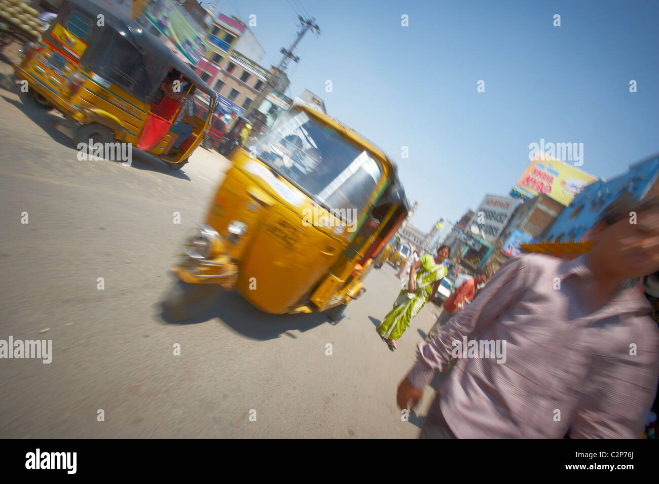 Rickshaw journey in India. Stock Photo