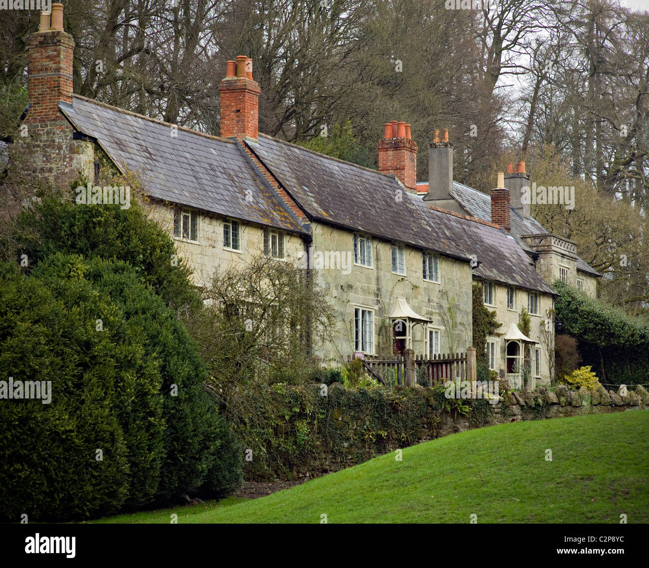 Cottages at Stourhead, Wiltshire,England Stock Photo