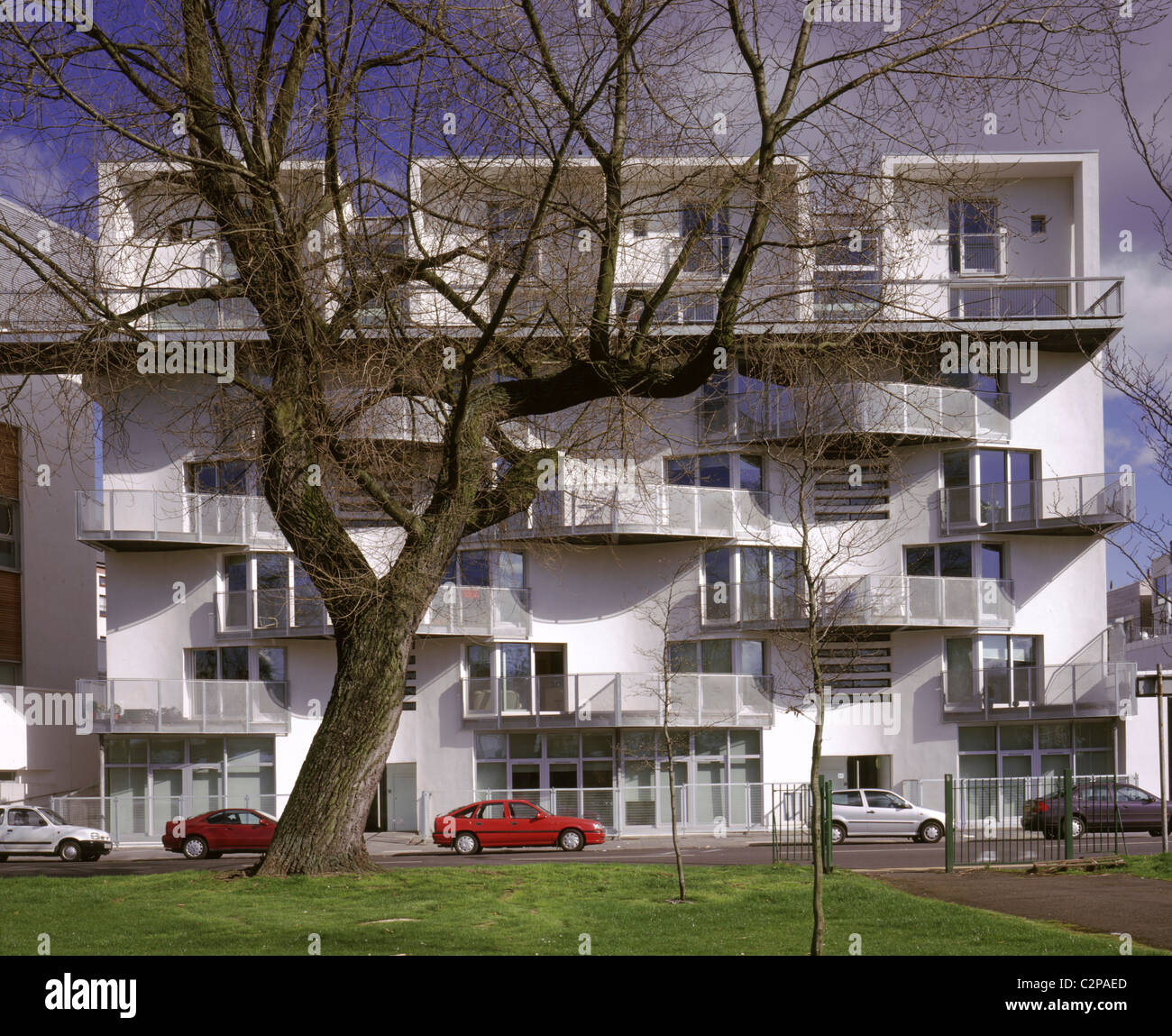 Homes for the Future, Glasgow Green, Scotland. Curved balconies