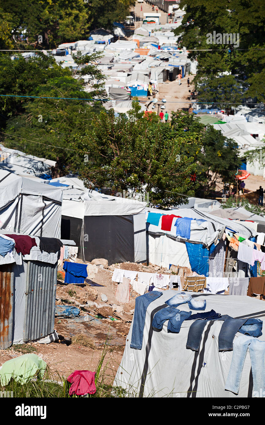 Petionville tent camp one year after 2010 Haiti earthquake. The camp was founded by america actor Sean Penn. Stock Photo