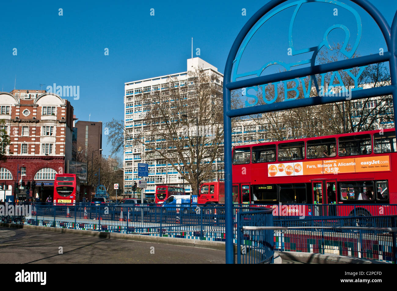 Entrance to subway passage and Elephant and Castle roundabout, Southwark, London, UK Stock Photo