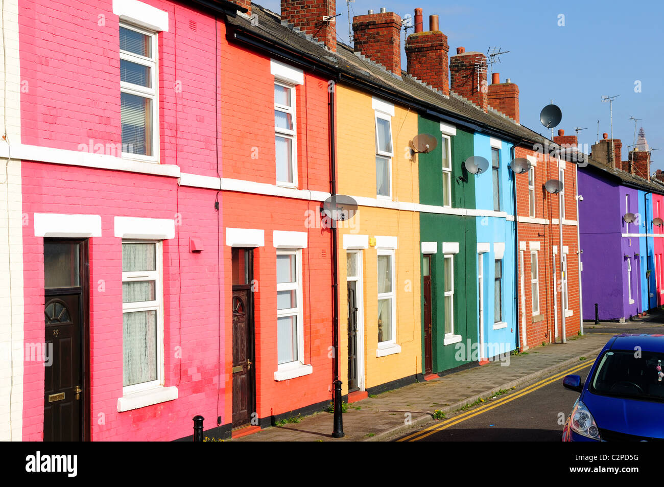 Colourful Terraced House .Bloomfield Road Blackpool England. Stock Photo