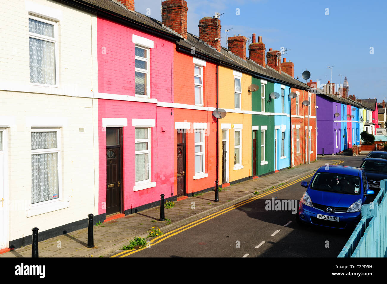 Colourful Terraced House .Bloomfield Road Blackpool England. Stock Photo
