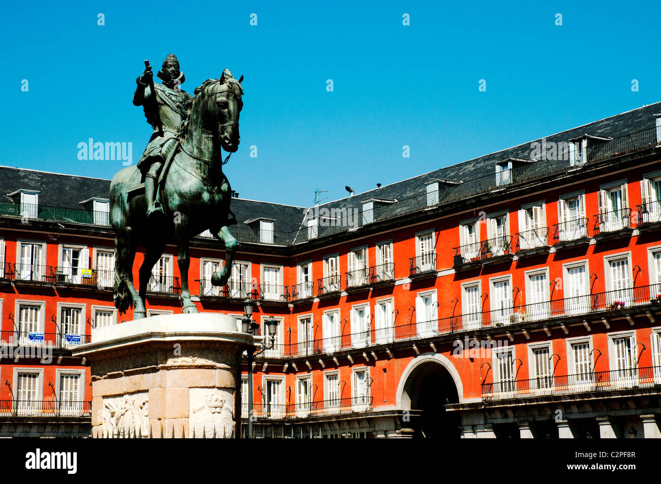 Giambologna's equestrian statue of Philip III in Plaza Mayor, Madrid Spain Stock Photo