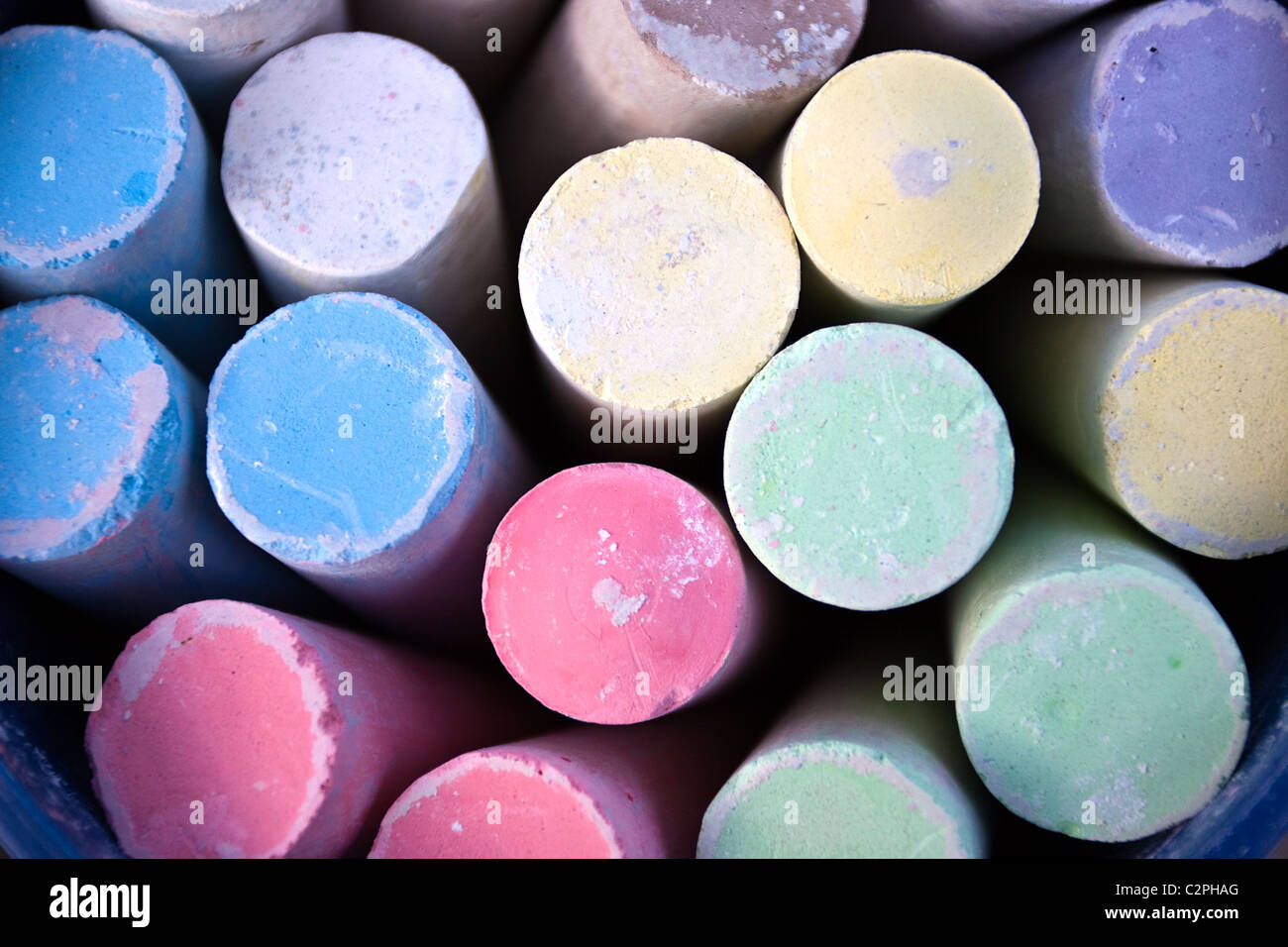 Differently colored chalk for street painting Stock Photo