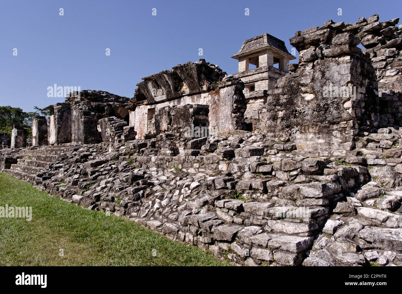 Ruins of the Palace in Palenque, Chiapas, Mexico Stock Photo