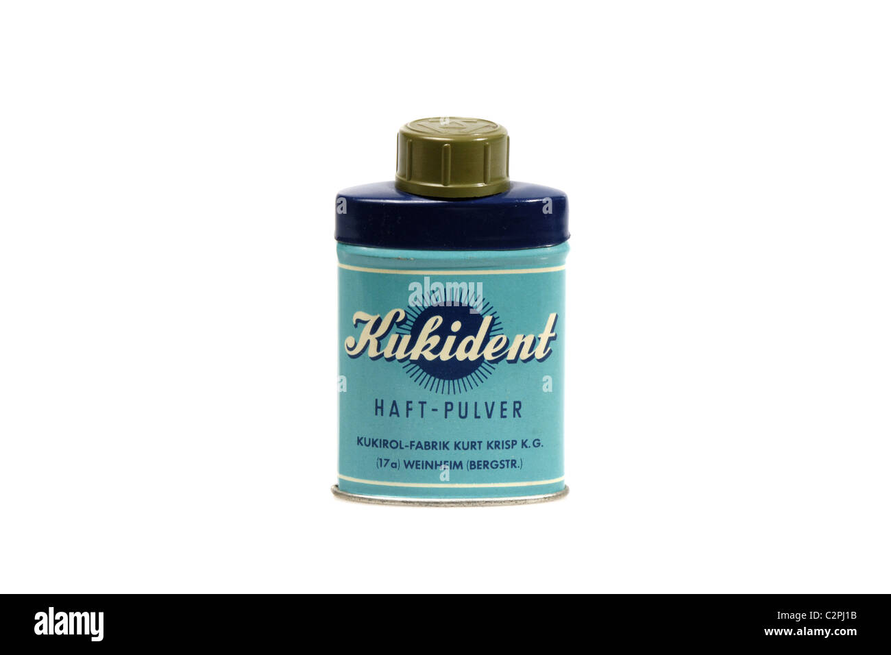 Historical Kukident adhesive powder box Stock Photo