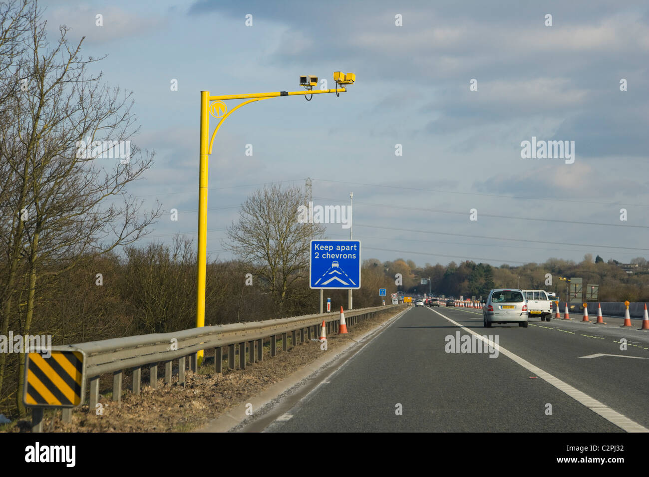 Average speed cameras, average speed check, on the M4 motorway, England, UK Stock Photo