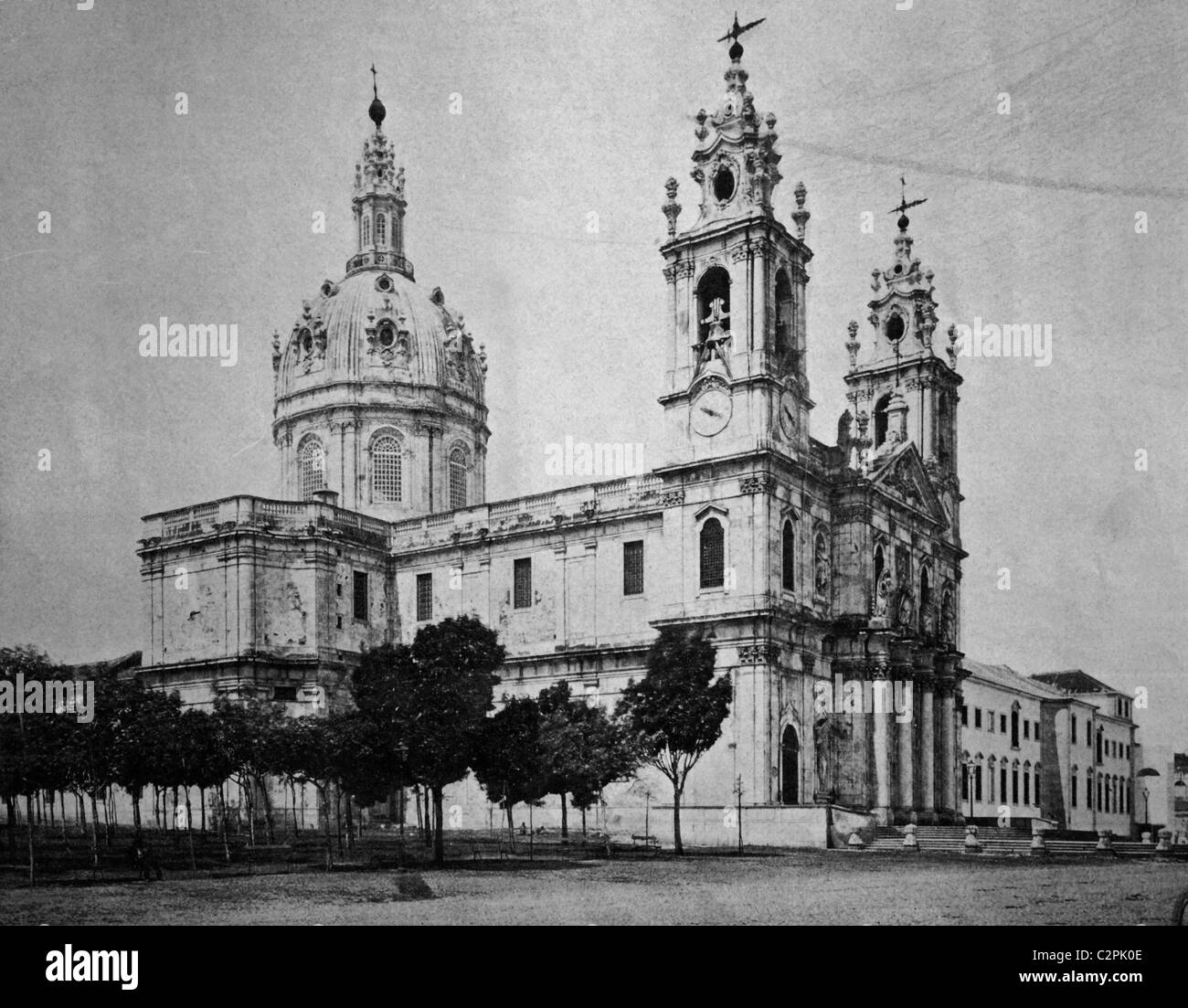 Early autotype of the Sacred Heart Monastery, Lisbon, Portugal, historical picture, 1884 Stock Photo