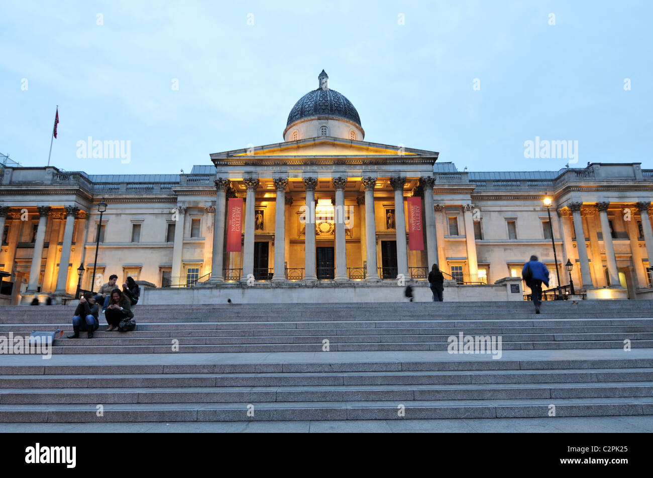 National Gallery London night lights dusk dark shining Stock Photo