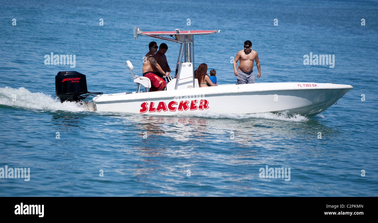 Boat in the sea, Miami Beach, Florida, USA, North America. Stock Photo