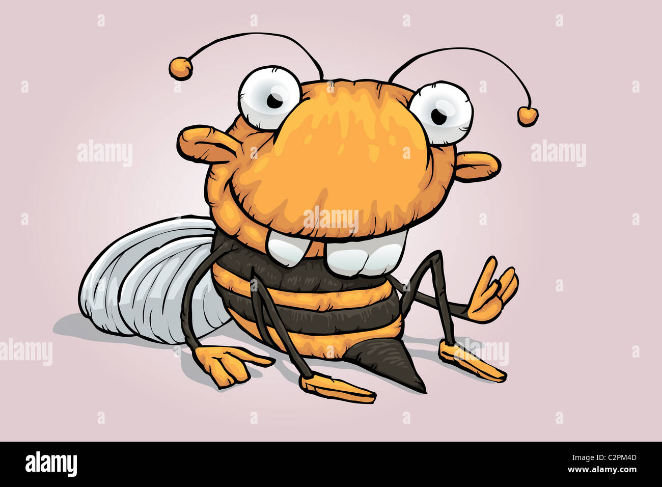 Funny childish bee sitting and waving to you Stock Photo