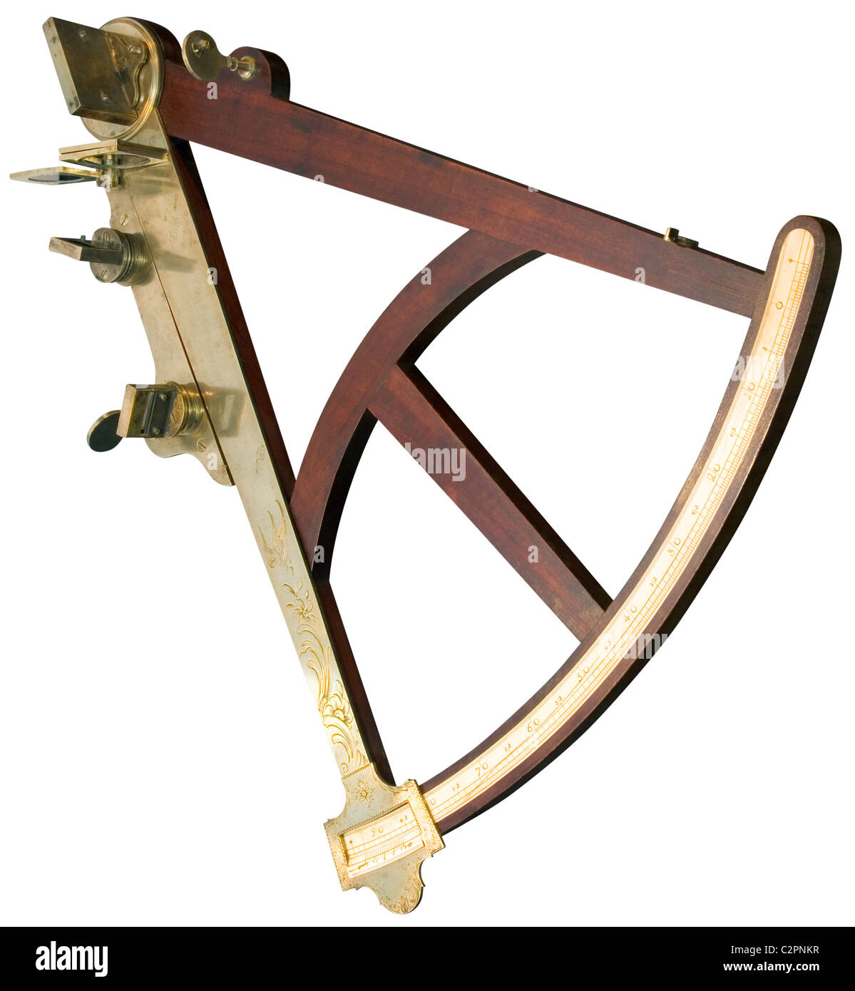 Old handy sextant isolated with clipping path Stock Photo