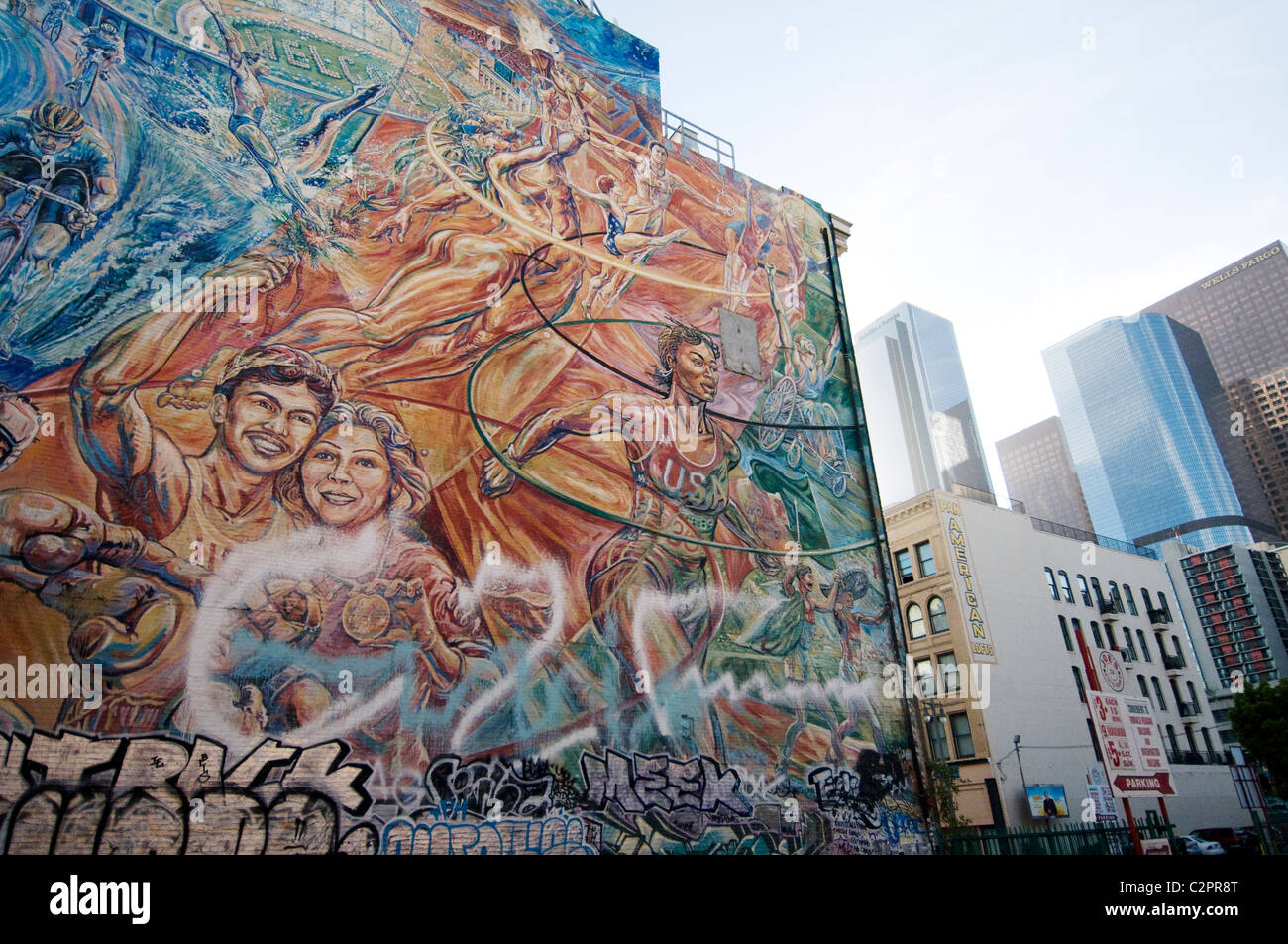 Mural on wall of building on Broadway in downtown Los Angeles Stock