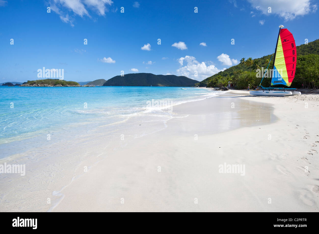 Sail boat on a tropical beach in US Virgin Islands Stock Photo