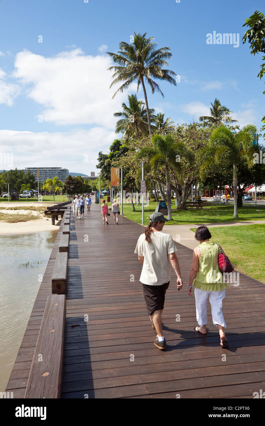 View along the Esplanade boardwalk. Cairns, Queensland, Australia Stock Photo