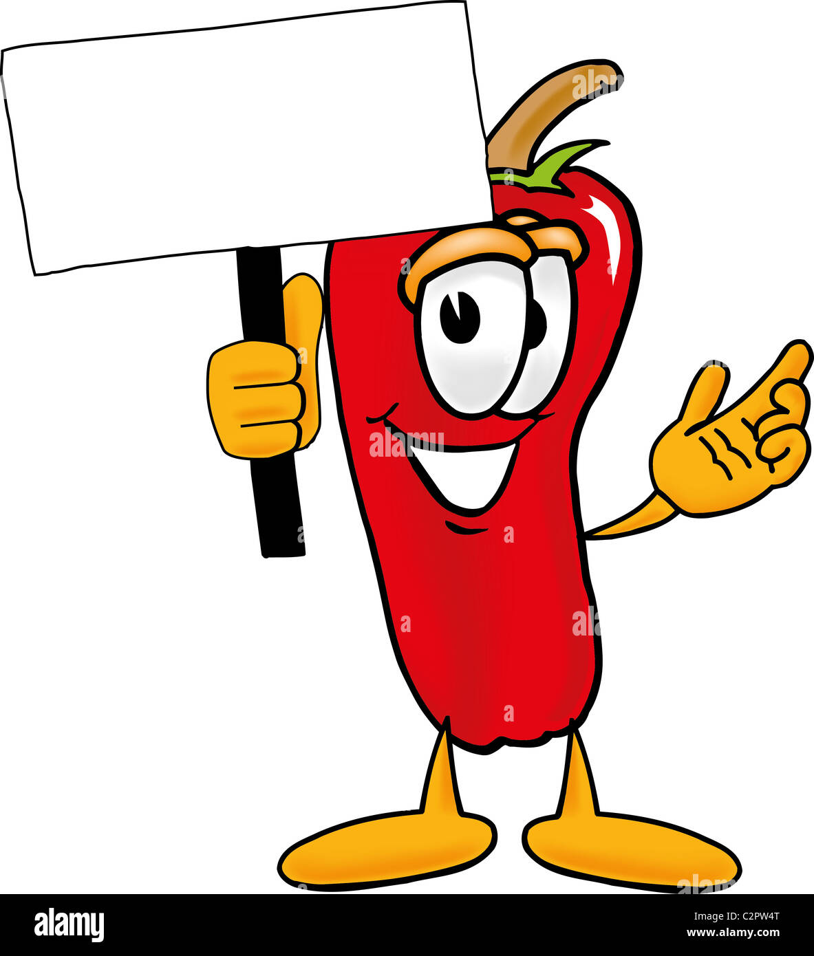 Cartoon Chili Pepper Holding a Sign for Mexican Food Stock Photo