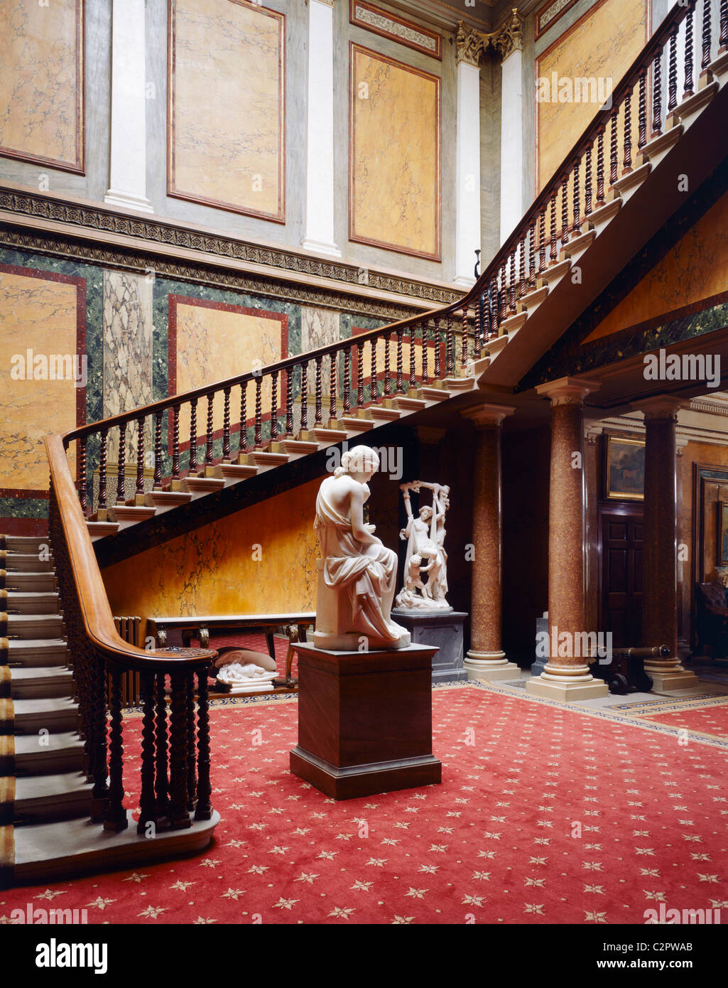 Brodsworth Hall. Inner Hall Staircase and statuary Stock Photo Alamy