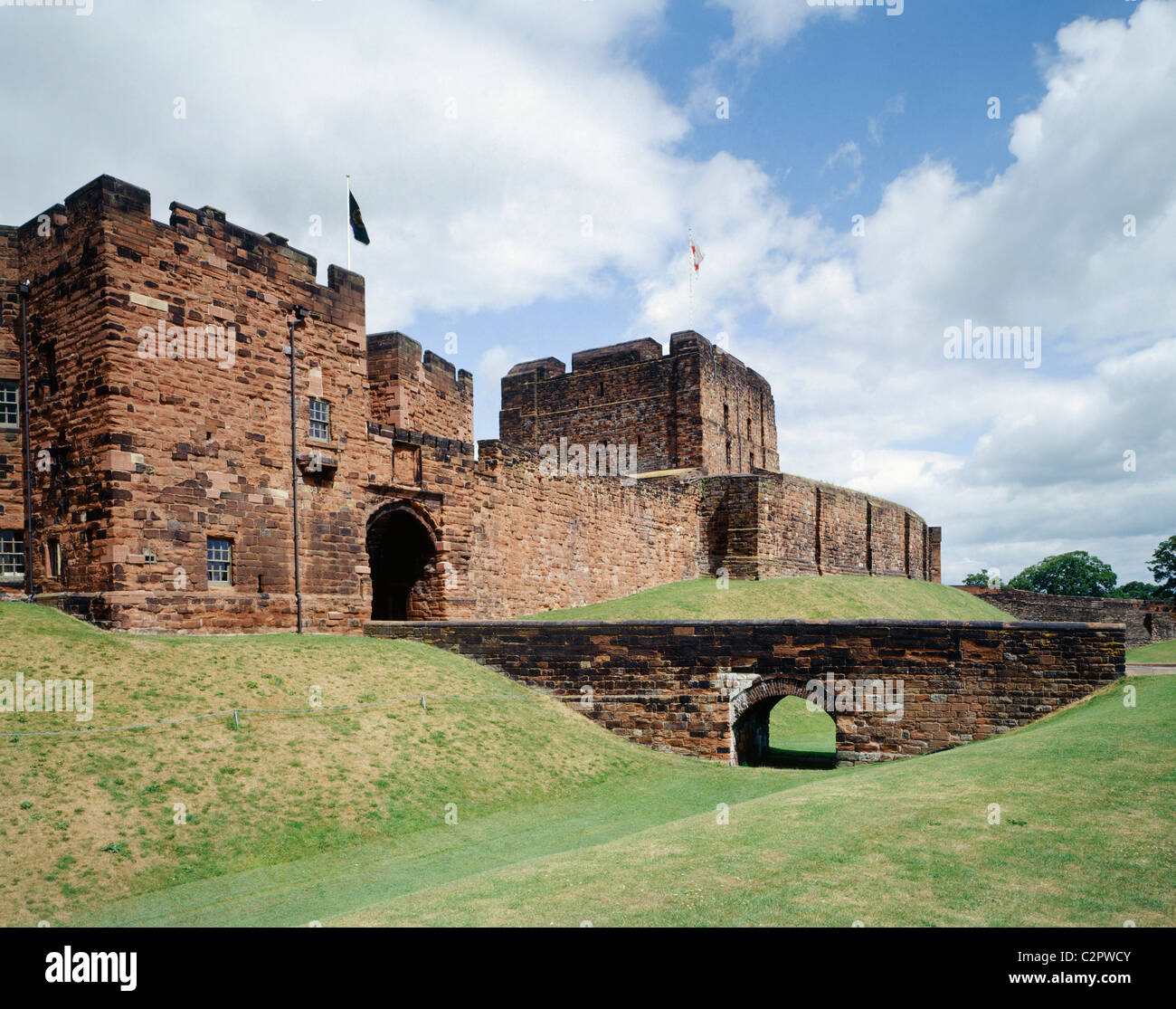 Carlisle Castle. View from the South West of the Outer Gatehouse and the Keep beyond. Mary, Queen of Scots was imprisioned at Stock Photo
