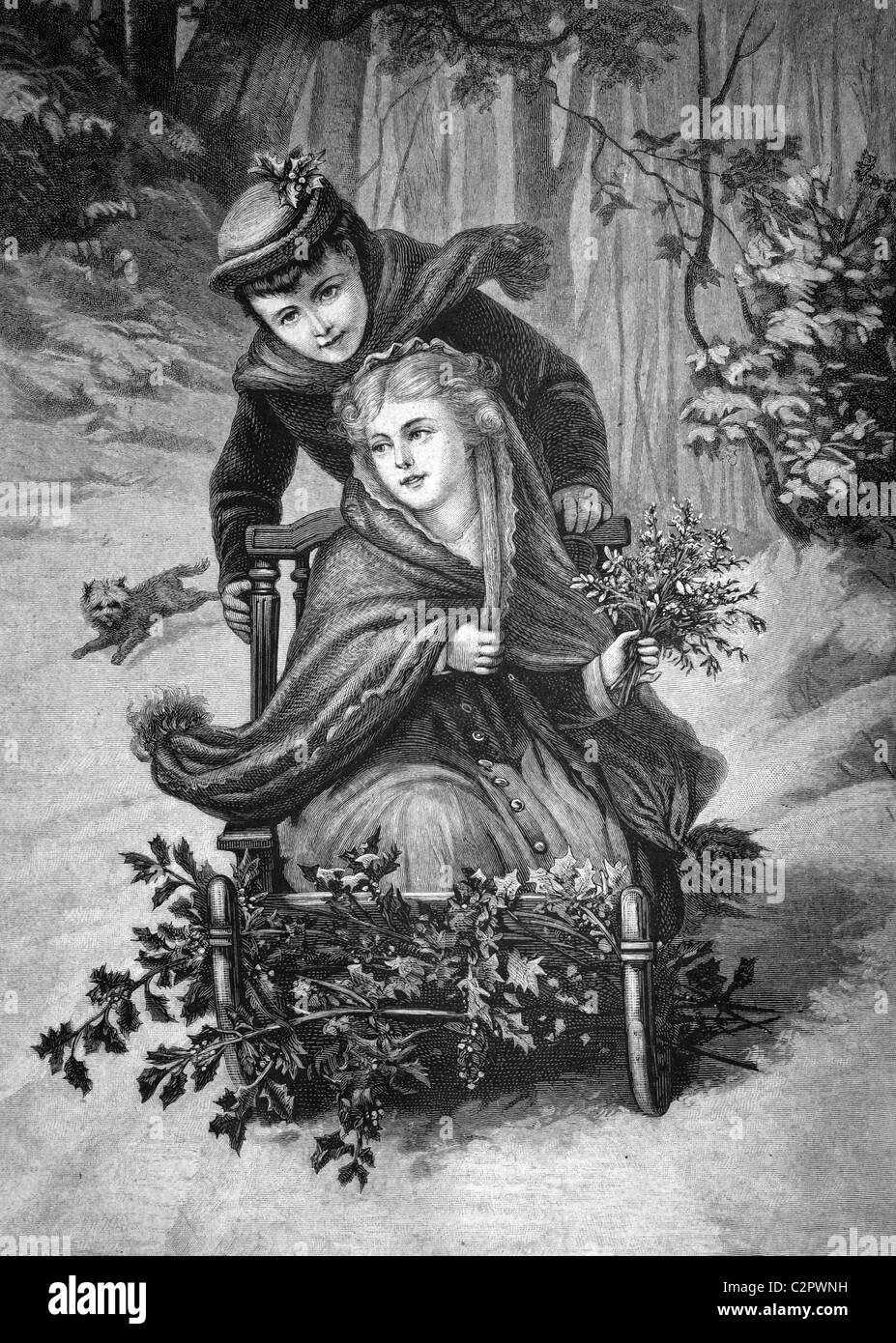 Winter pleasures, historical illustration, about 1886 Stock Photo
