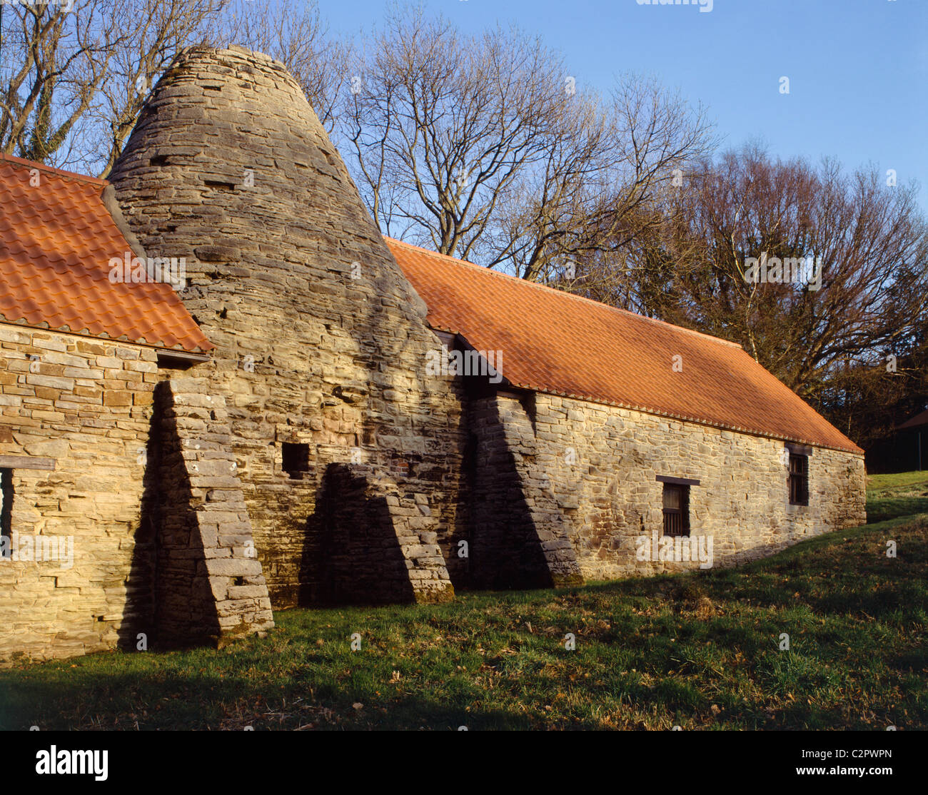 Derwentcote Steel Furnace. View from the north showing the chimney. 1720 Stock Photo