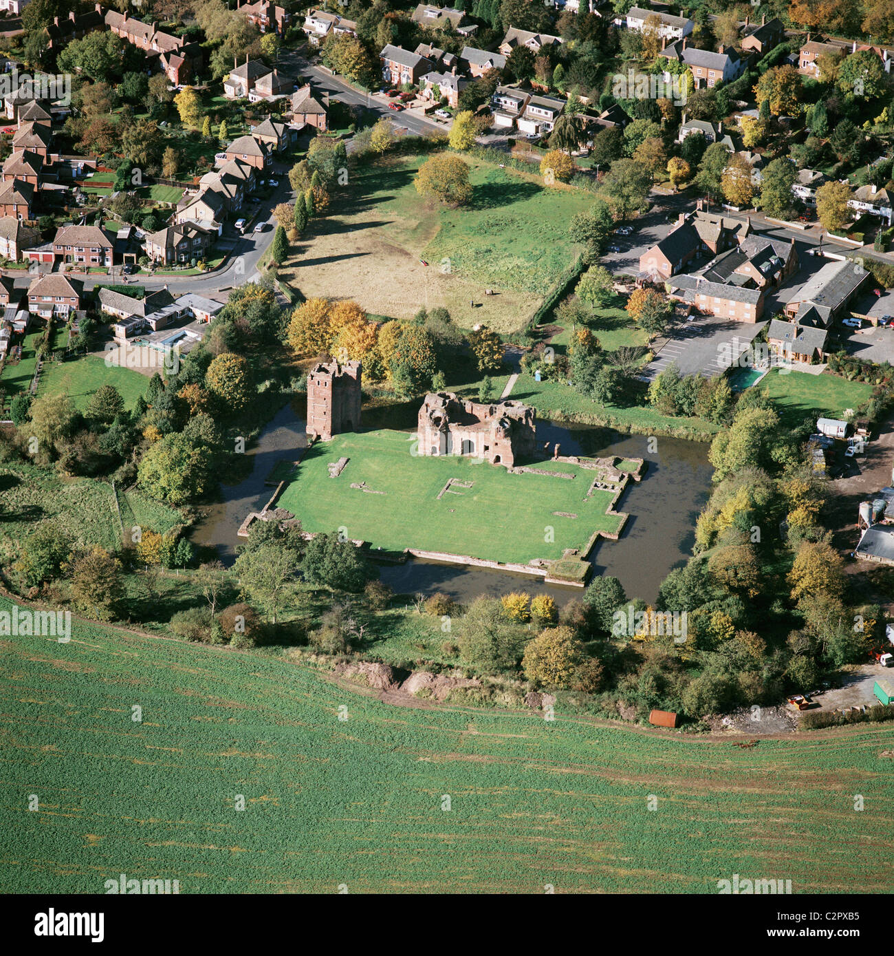 Kirby Muxloe Castle. Aerial view of the fortified manor house Stock