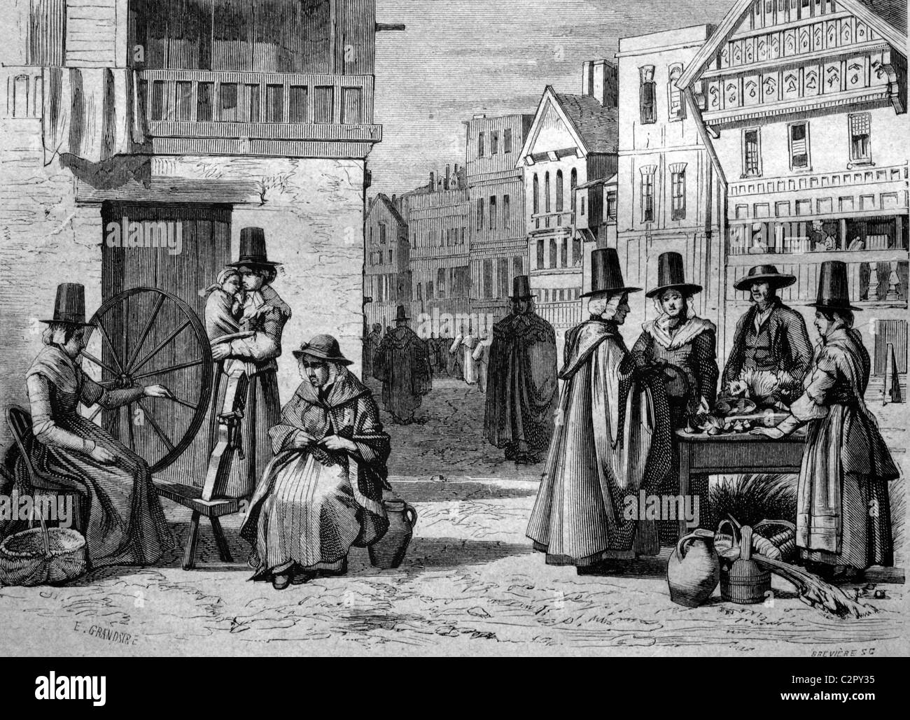 Welsh people wearing traditional clothing in Wales, historical