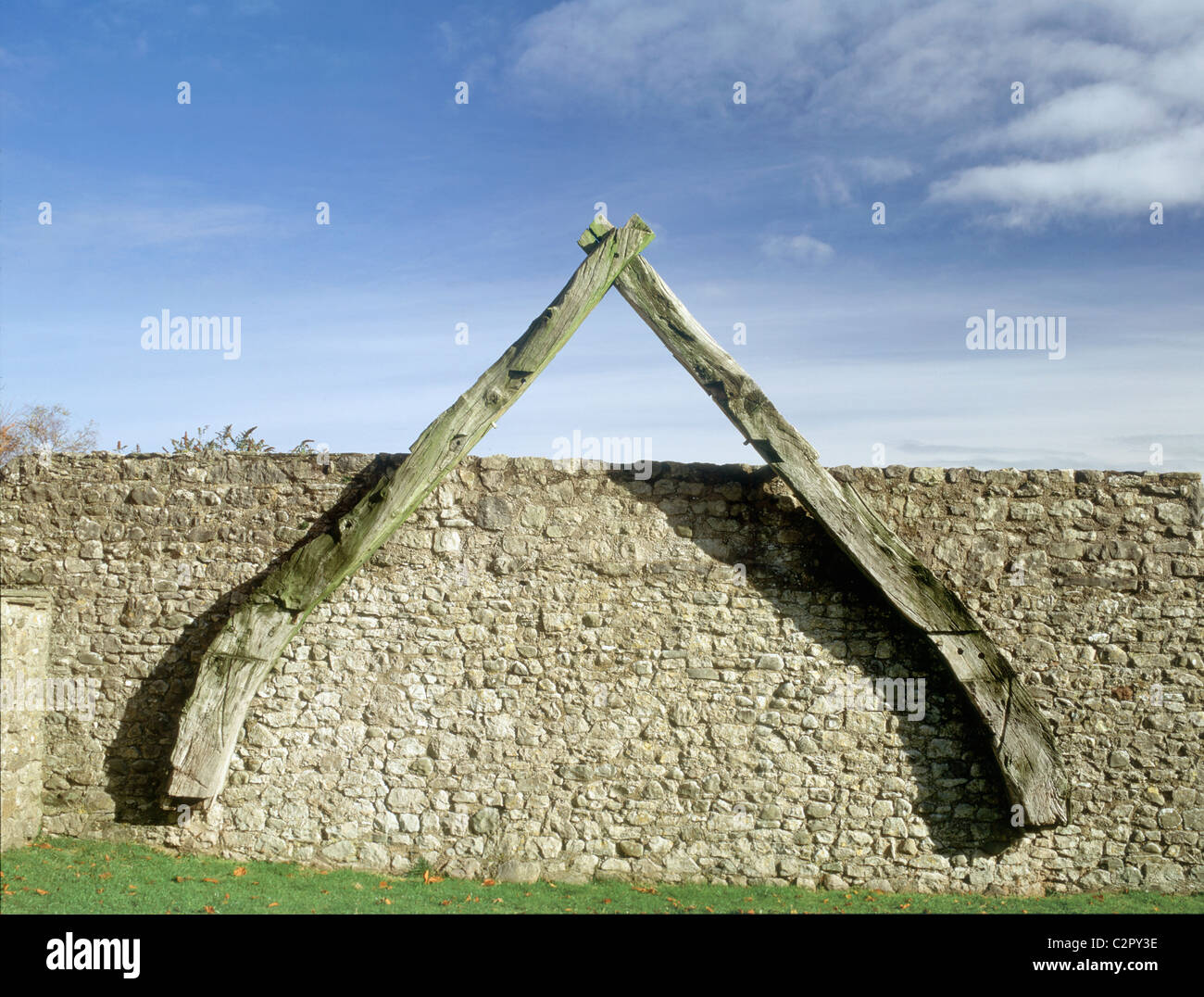 Warton Old Rectory. a pair of cruck timbers. Stock Photo