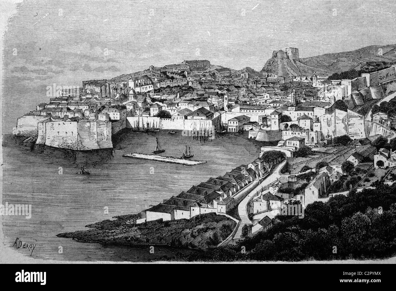 Ragusa, Sicily, Italy, historical illustration, circa 1886 Stock Photo