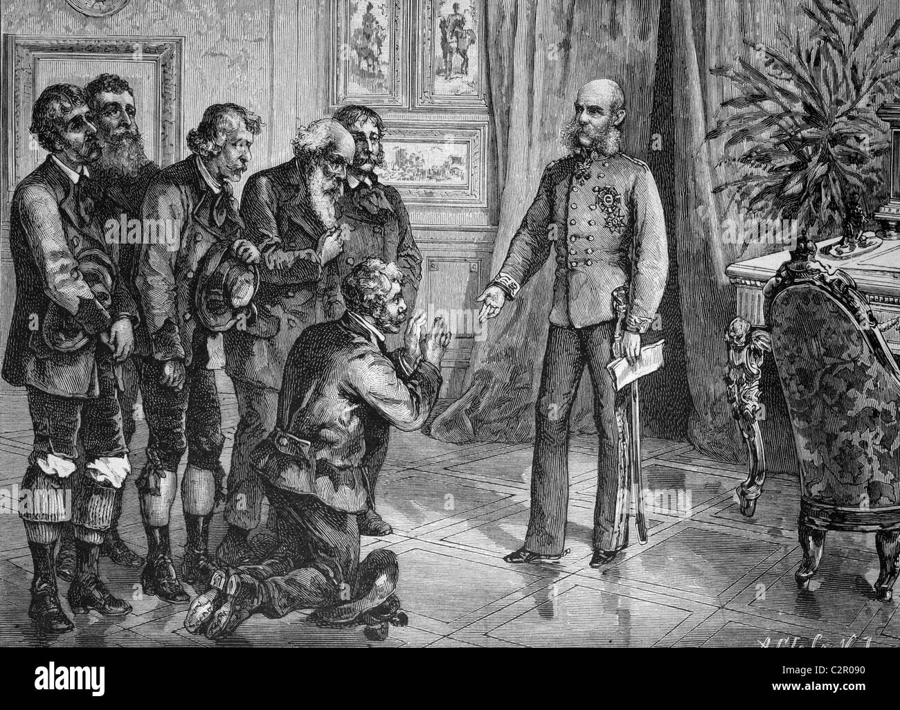 Audience day in the Hofburg Imperial Palace in Vienna, Austria, historical illustration, circa 1886 Stock Photo