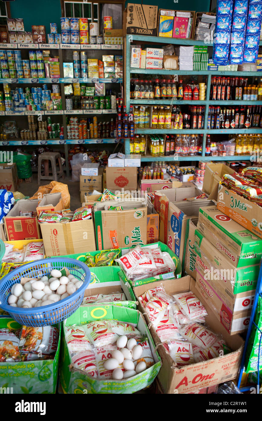 Goods on display in a roadside store in Vietnam Stock Photo