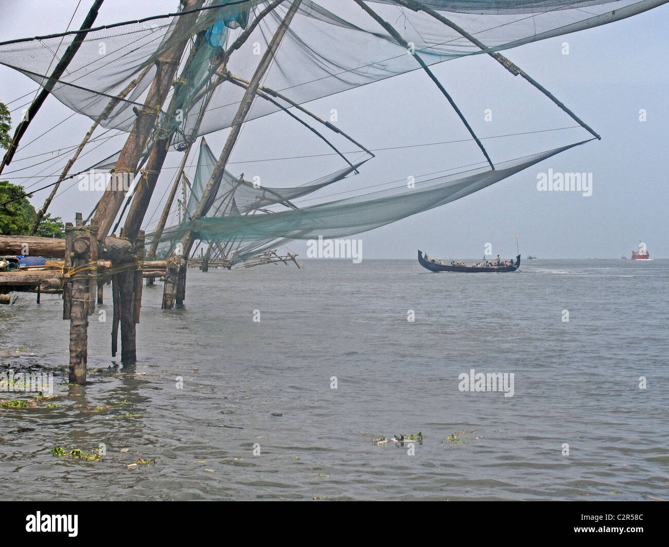 Chinese fishing nets at harbor of Kochi, Kerala, India Stock Photo