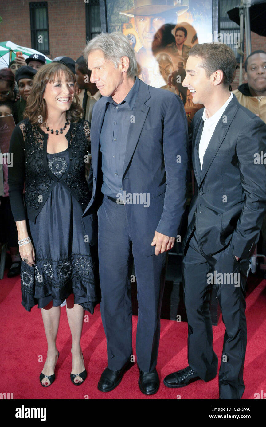 Karen Allen, Harrison Ford and Shia LaBeouf New York premiere of 'Indiana Jones and the Kingdom of the Crystal Skull' at AMC Stock Photo