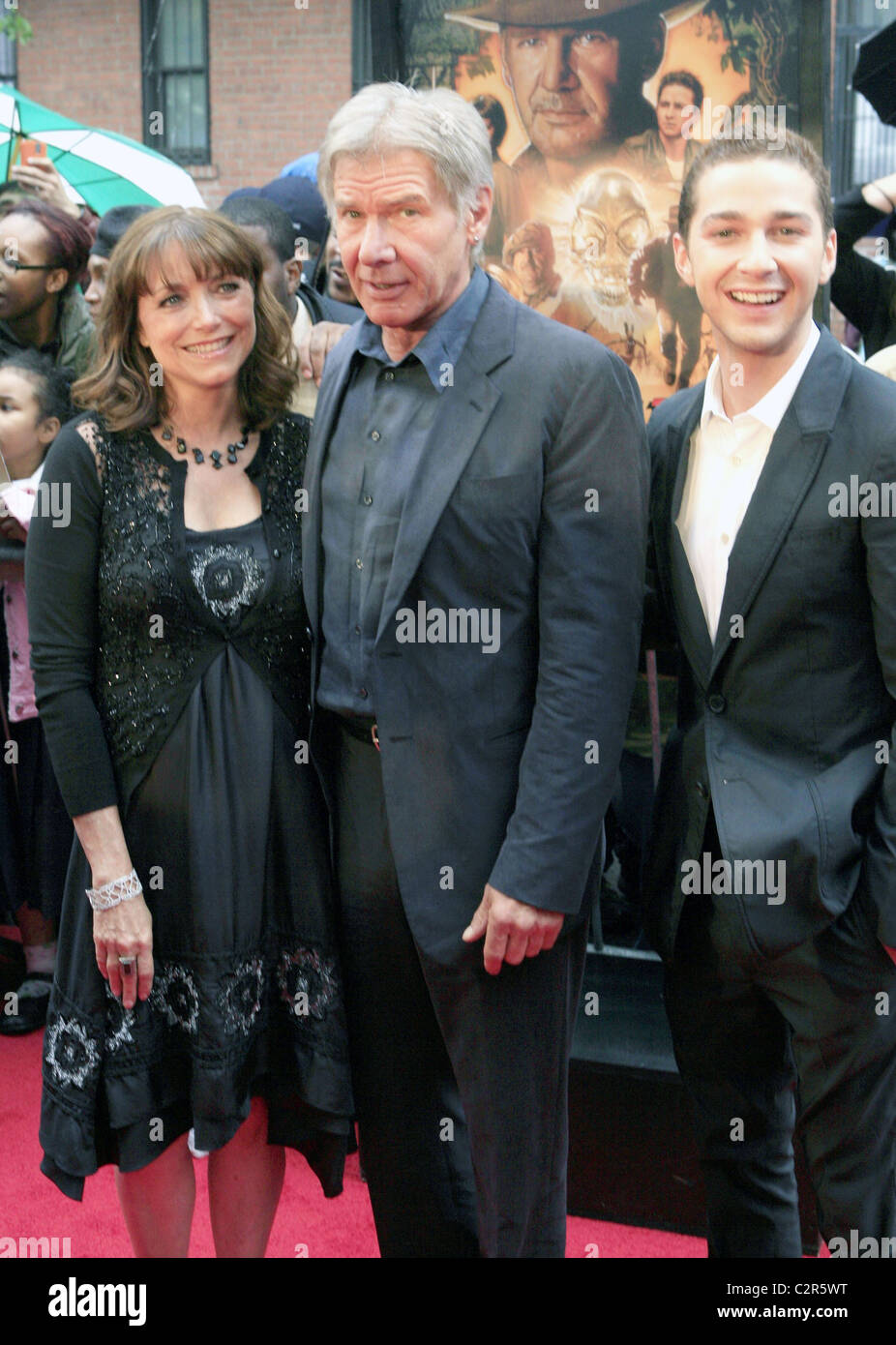 Karen Allen, Harrison Ford and Shia LaBeouf New York premiere of 'Indiana Jones and the Kingdom of the Crystal Skull' at AMC Stock Photo