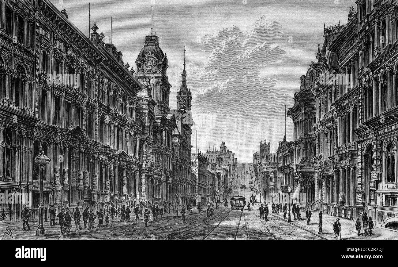 California Street in San Francisco, California, USA, America, historical illustration, circa 1886 Stock Photo