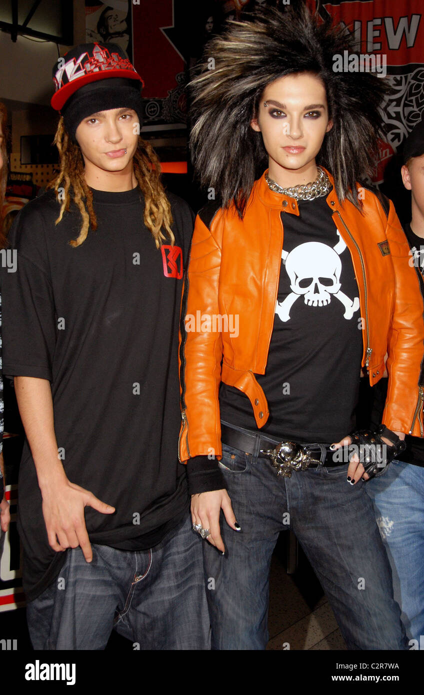 Tom Kaulitz and Bill of German band Tokio Hotel at an album signing at Megastore in Times Square New York Stock Photo - Alamy