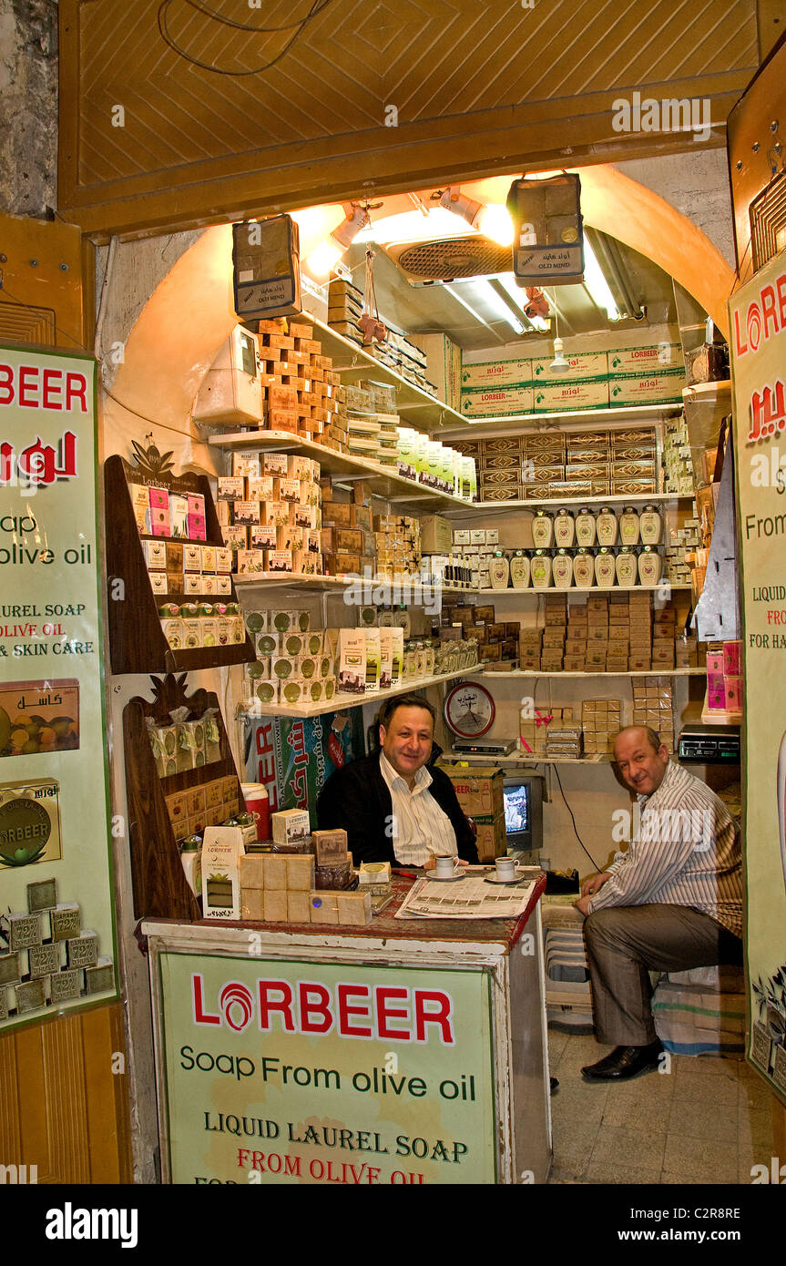 Aleppo Bazaar Soap 0f olive oil Souq market Syria Stock Photo