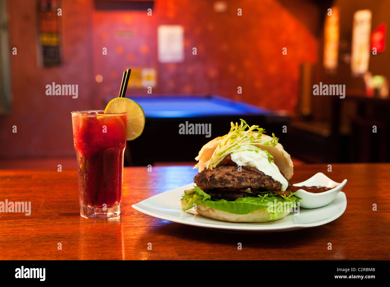 Hamburger and sangria at Vibe Bar. Cairns, Queensland, Australia Stock Photo