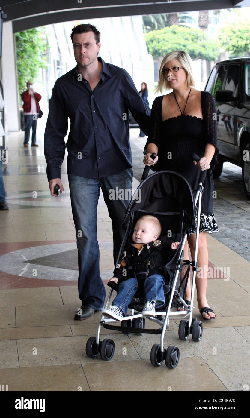 Tori Spelling, Dean McDermott and their son Liam McDermott arrive at a