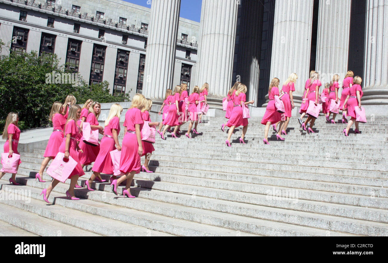 Legally Blonde models promote MTV's 'Legally Blonde The Musical: The Search for Elle Woods' in lower Manhattan New York City, Stock Photo