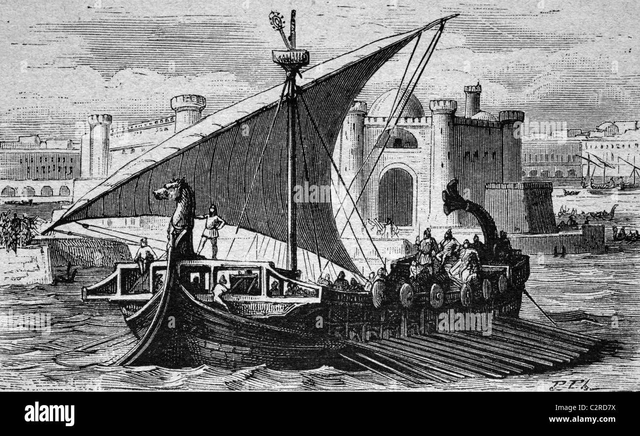 Phoenician merchant ship, historical illustration, circa 1886 Stock Photo