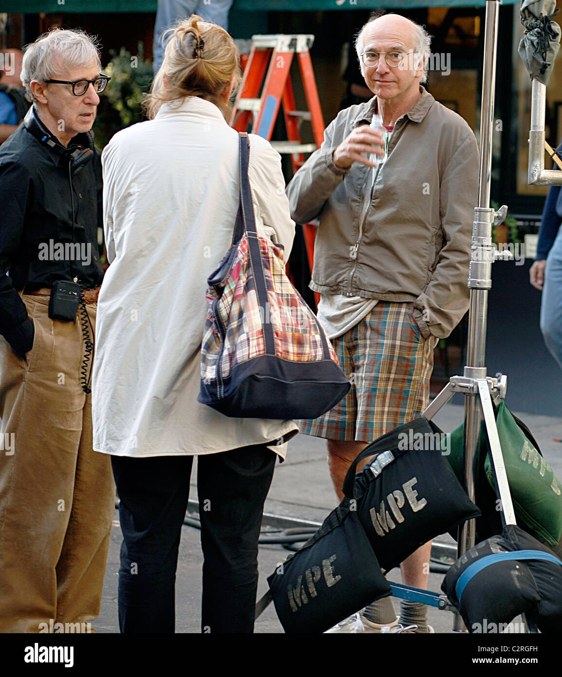 Woody Allen and Larry David on set of Woody Allen's untitled film